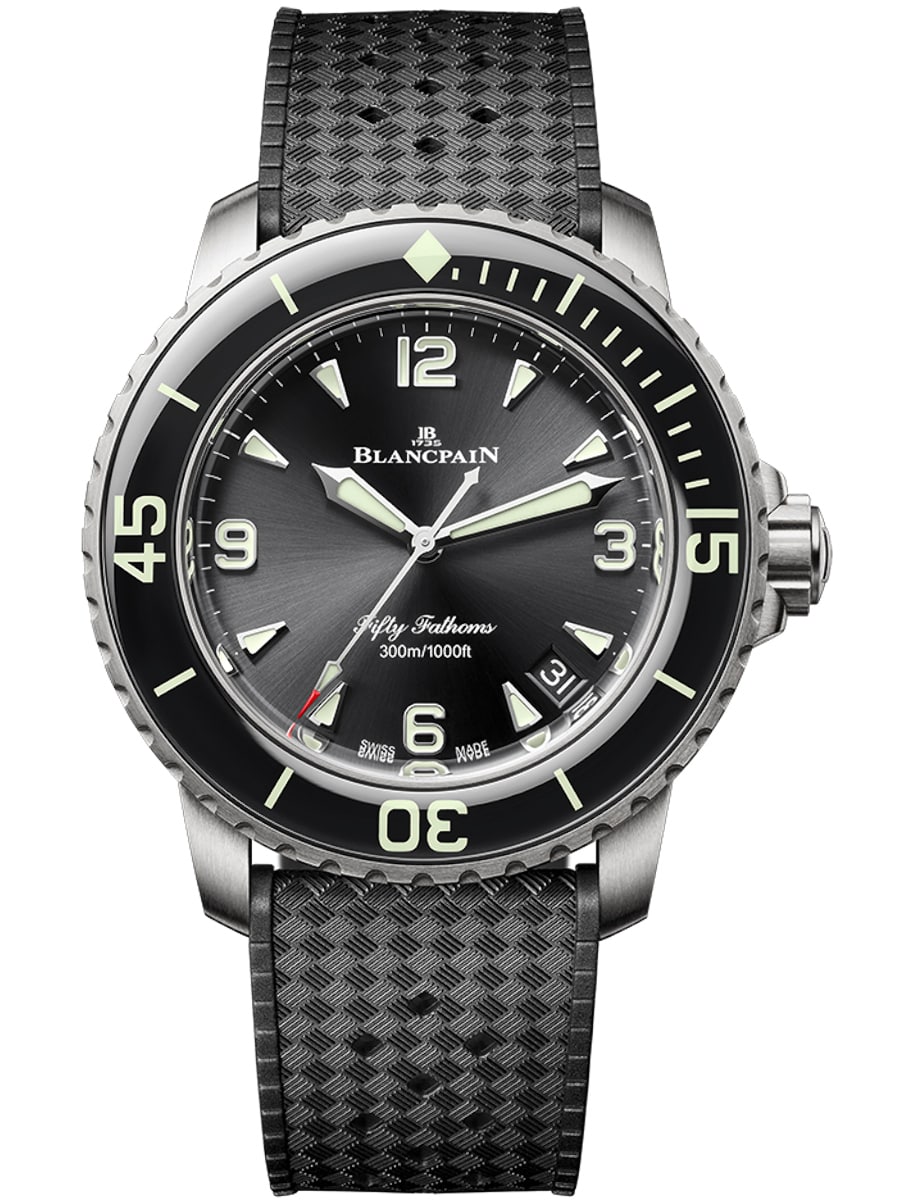 Fifty Fathoms Automatique in Titanium with Black Bezel on Black Rubber Strap with Black Dial