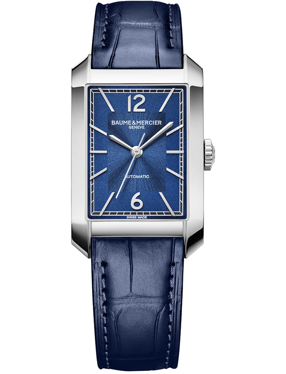 Hampton 43mm Automatic in Steel on Blue Alligator Leather Strap with Opaline Blue Dial