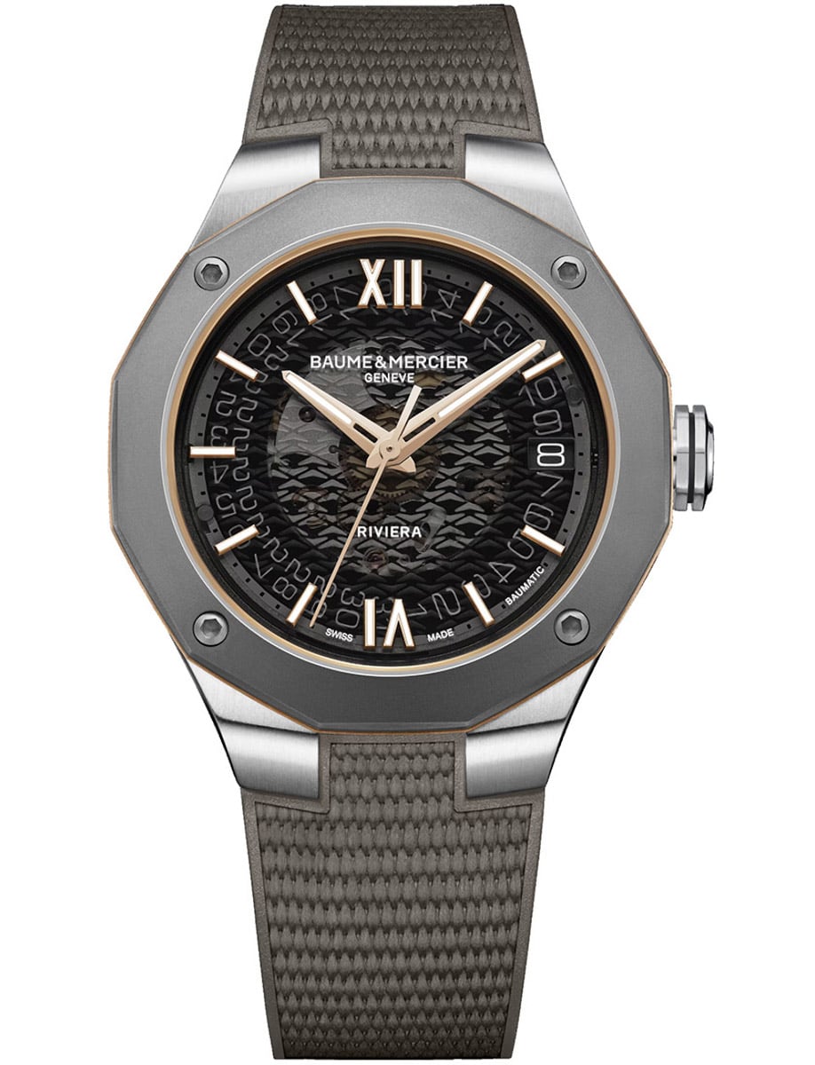 Riviera 39mm Automatic in Steel on Grey Textile Strap with Smoked Sapphire Gray Dial