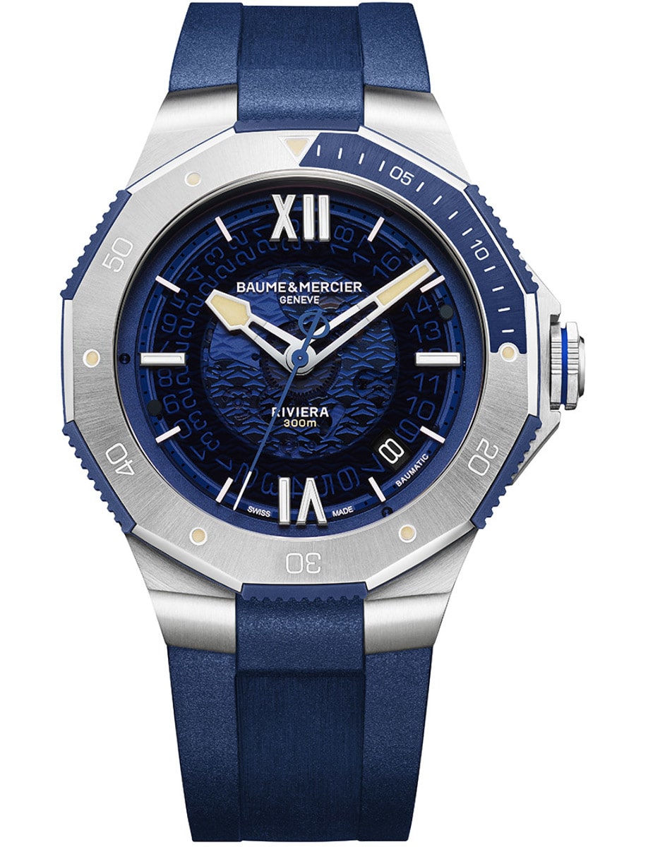 Riviera 42mm Automatic in Steel on Blue Rubber Strap with Blue Sapphire Dial