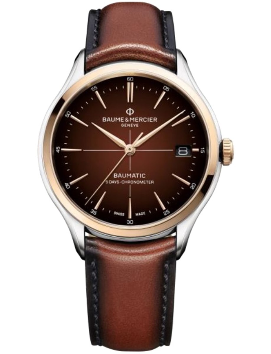 Riviera 40mm Automatic in Steel with Rose Gold Bezel on Brown Calfskin Leather Strap with Gradient Chocolate Dial