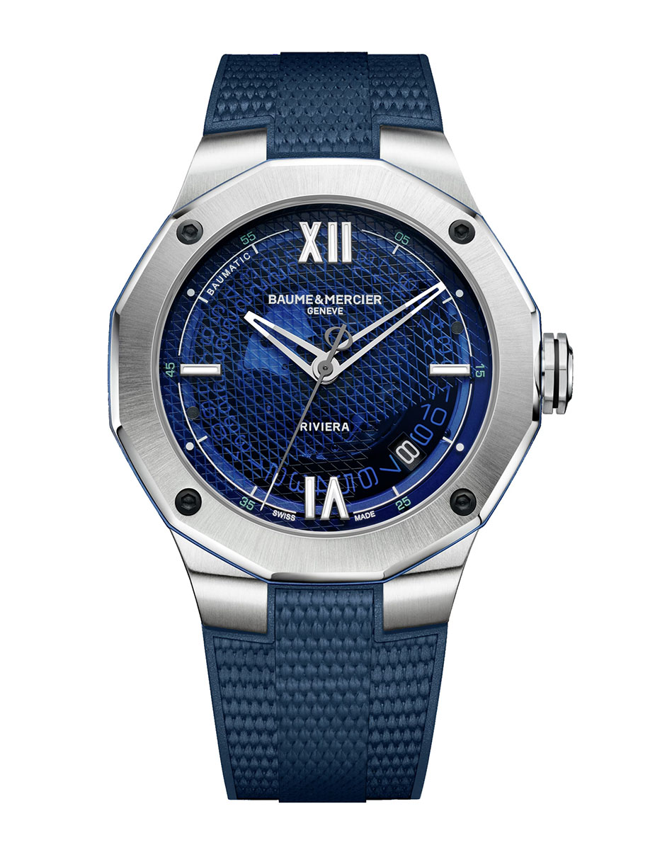 Riviera 42mm Automatic in Steel on Blue Rubber Strap with Blue Sapphire Dial