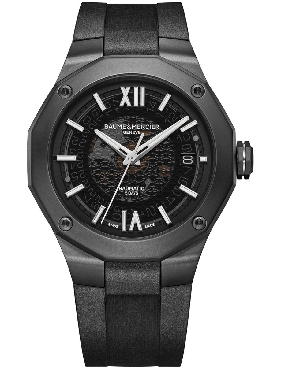 Riviera 42mm Automatic in Black DLC Steel on Black Rubber Strap with Black Dial
