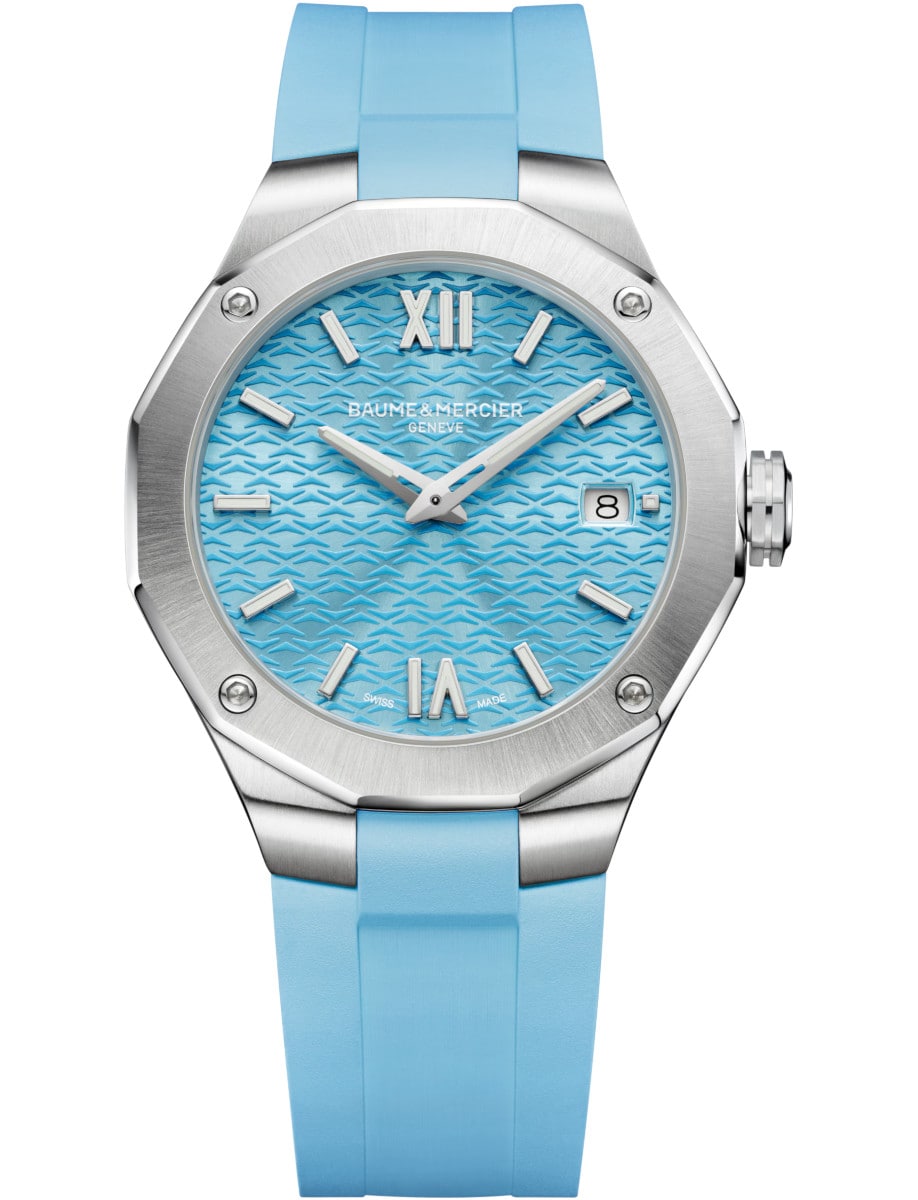 Riviera 36mm Quartz in Steel on Blue Rubber Strap with Azure Blue Dial