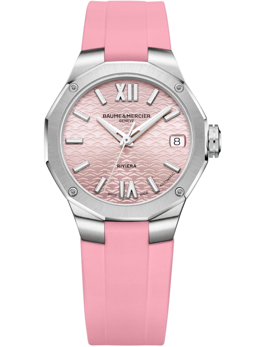 Riviera 33mm Automatic in Steel on Pink Rubber Strap with Pink Sunray Dial