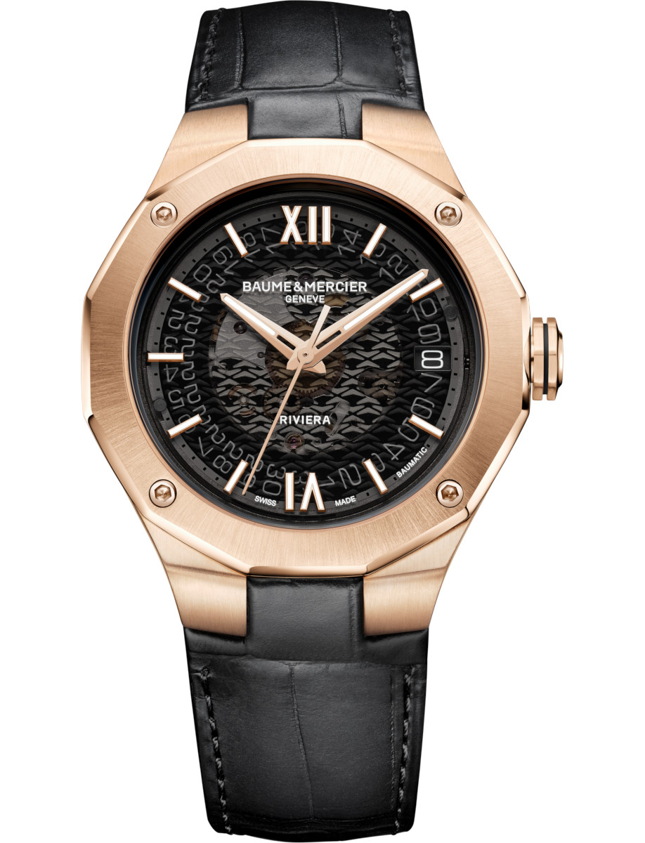 Riviera 39mm Automatic in Rose Gold on Black Alligator Leather Strap with Grey Dial