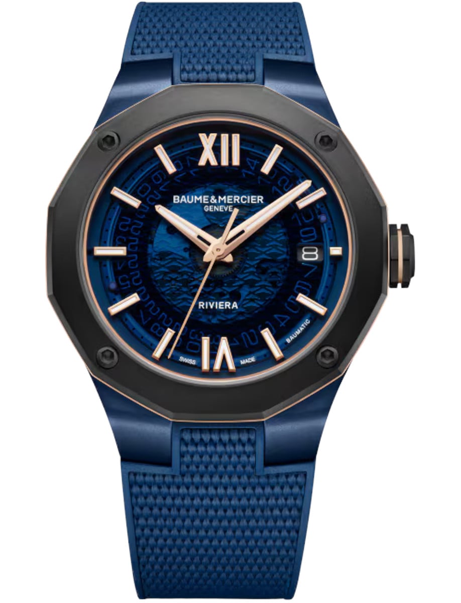 Riviera 42mm Automatic in Steel on Blue Rubber Strap with Blue Dial