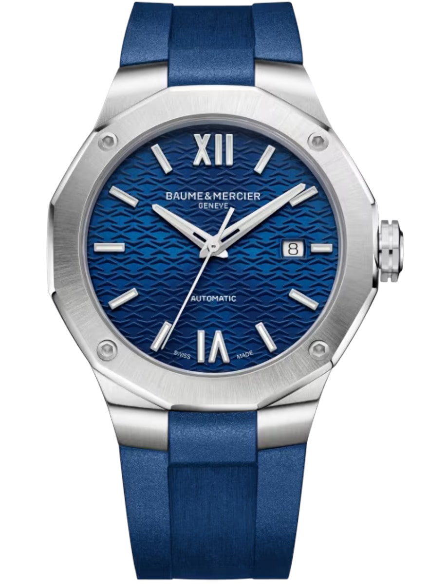 Riviera 42mm Automatic in Steel on Blue Rubber Strap with Blue Dial
