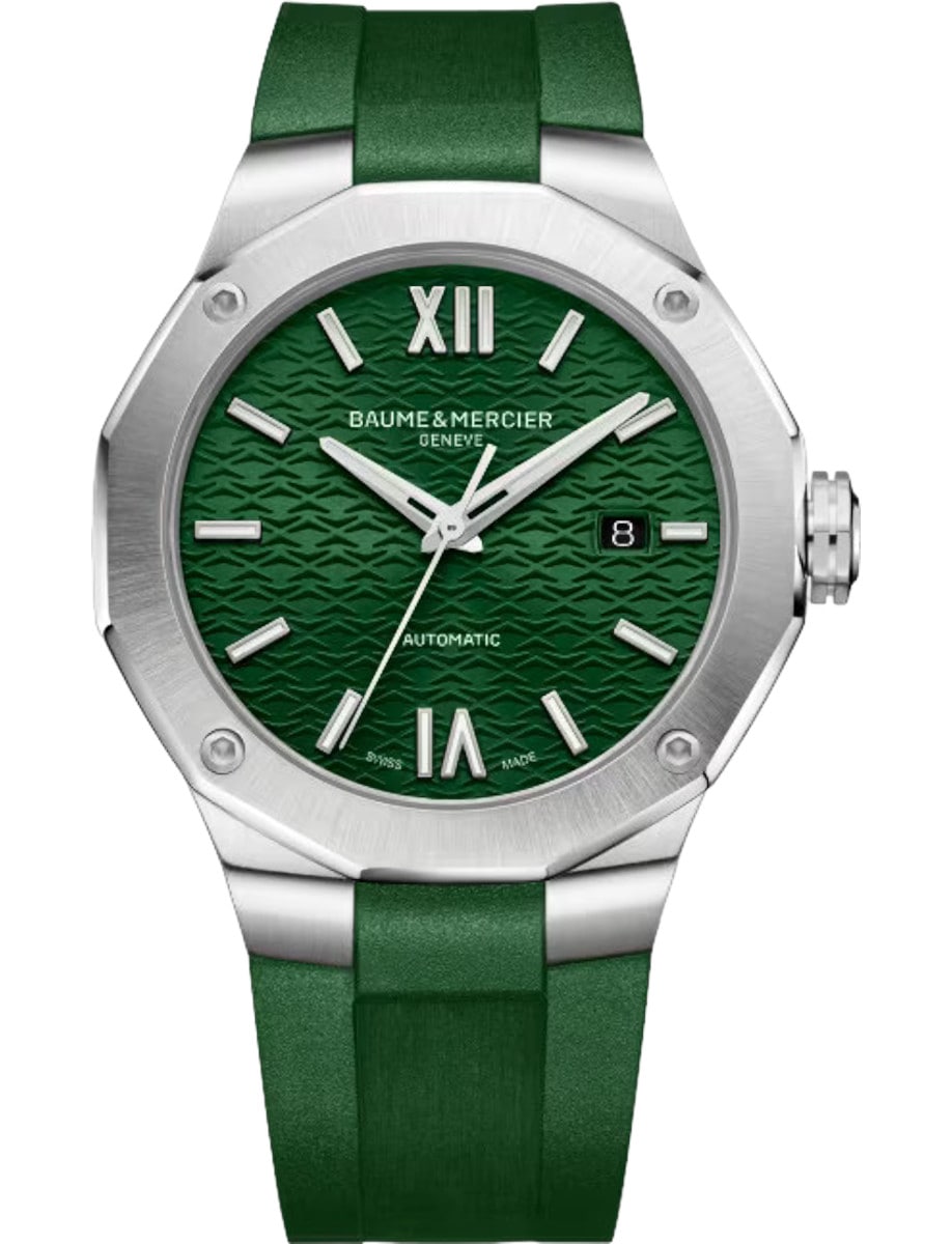 Riviera 42mm Automatic in Steel on Green Rubber Strap with Green Dial