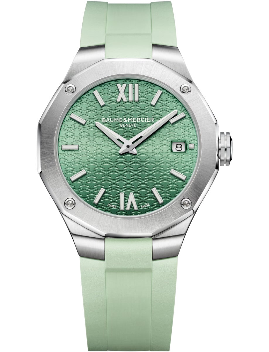 Riviera 36mm Quartz in Steel on Light Green Rubber Strap with Light Green Dial