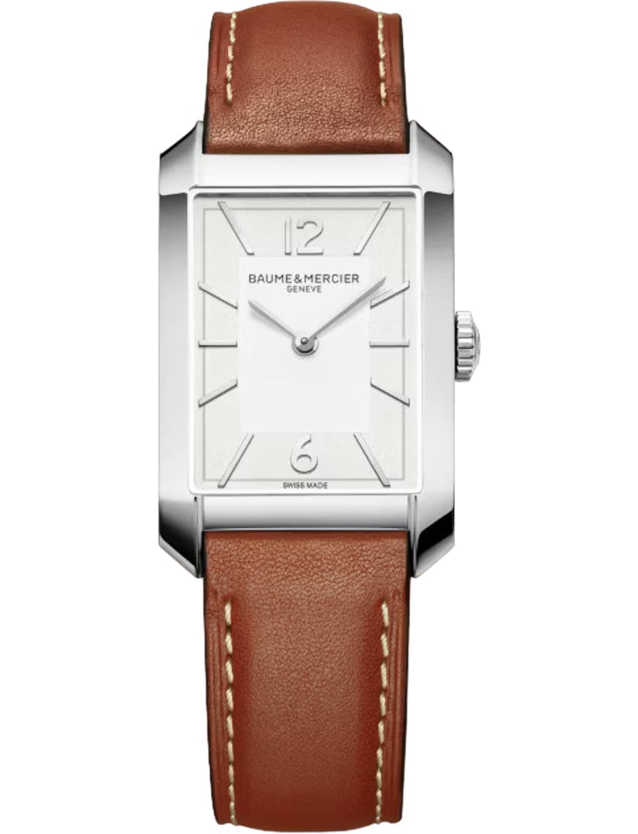 Riviera Quartz in Steel on Brown Calfskin Leather Strap with White Dial