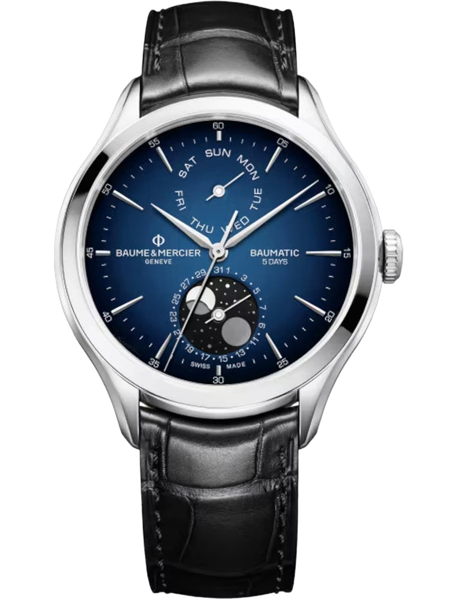Riviera 42mm Automatic in Steel on Black Alligator Leather Strap with Gradient Blue Dial