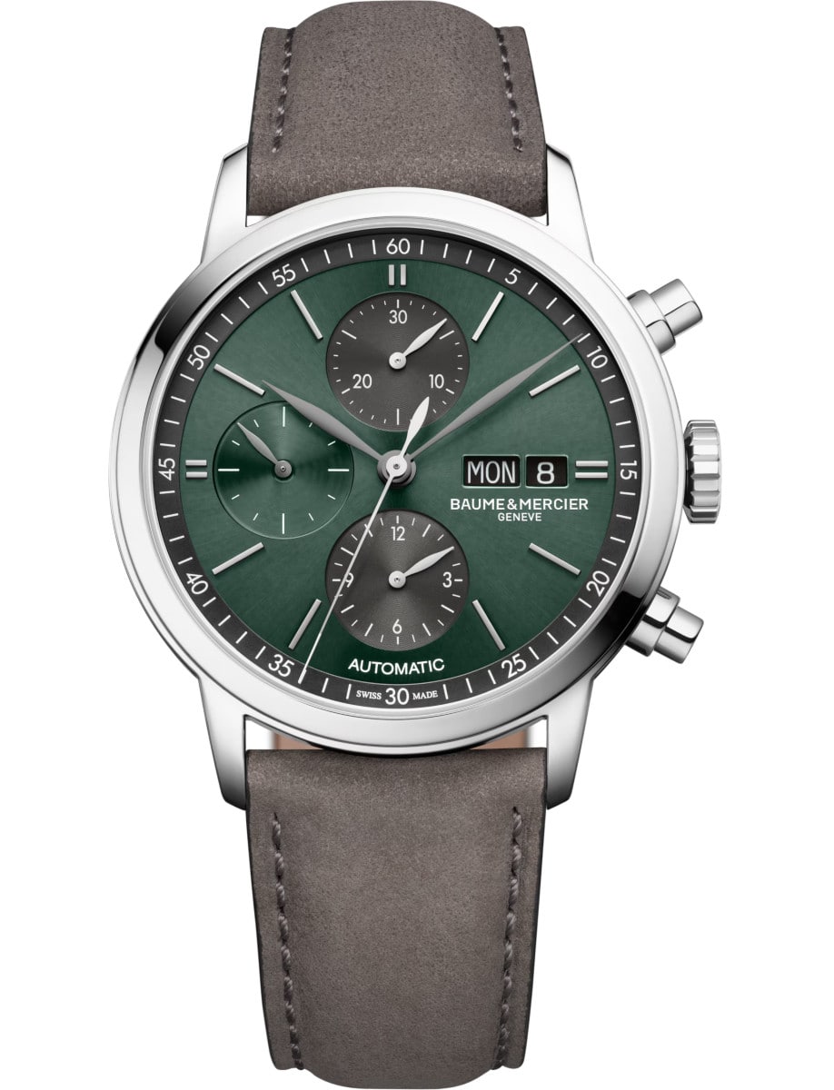 Classima 42mm Automatic in Steel on Gray Suede Calf Leather Strap with Dark Green Dial