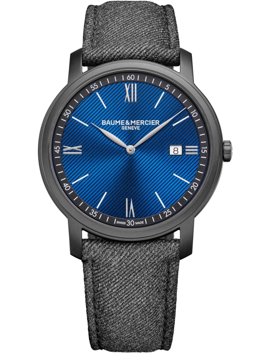 Classima 42mm Quartz in ADLC Steel on Grey Fabric Strap with Blue Dial