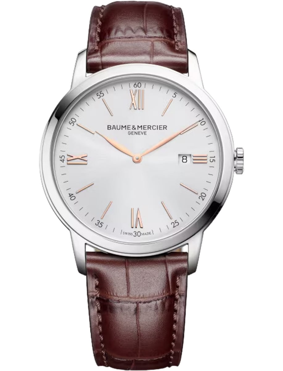 Classima 42mm Quartz in Steel on Brown Alligator Leather Strap with Silver Dial