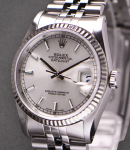 Datejust 36mm in Steel with White Gold Fluted Bezel on Steel Jubilee Bracelet with Silver Stick Dial