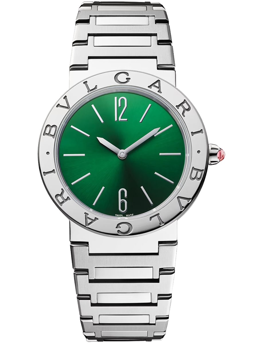 Women’s Bulgari 33mm Quartz in Steel on Steel Bracelet with Green Dial 