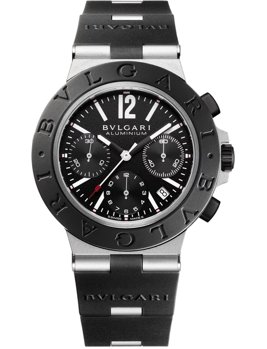 Men’s Bulgari 41mm Automatic in Aluminium on Black Rubber Strap with Black Dial 