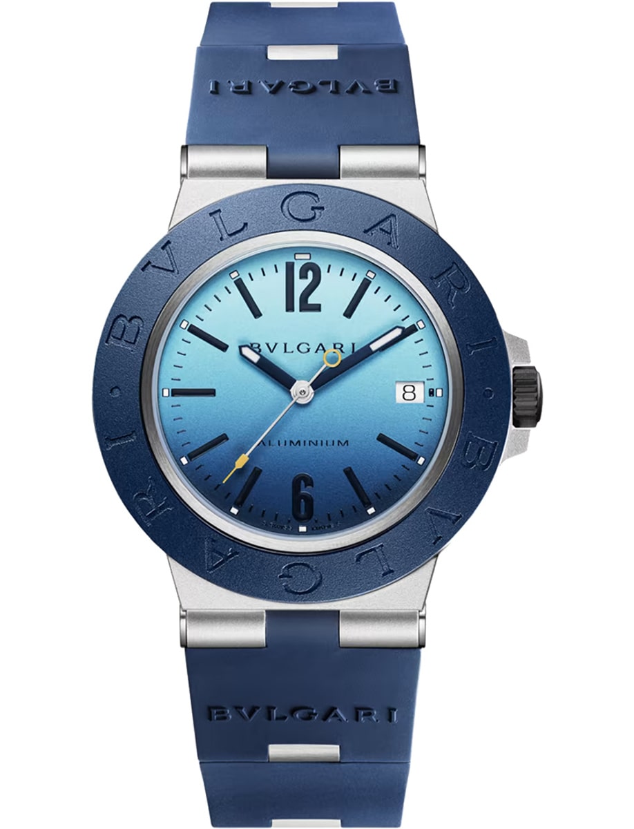 Men’s Bulgari 40mm Automatic in Aluminium - Limited to 1000pcs on Blue Rubber Strap with Gradient Blue Dial