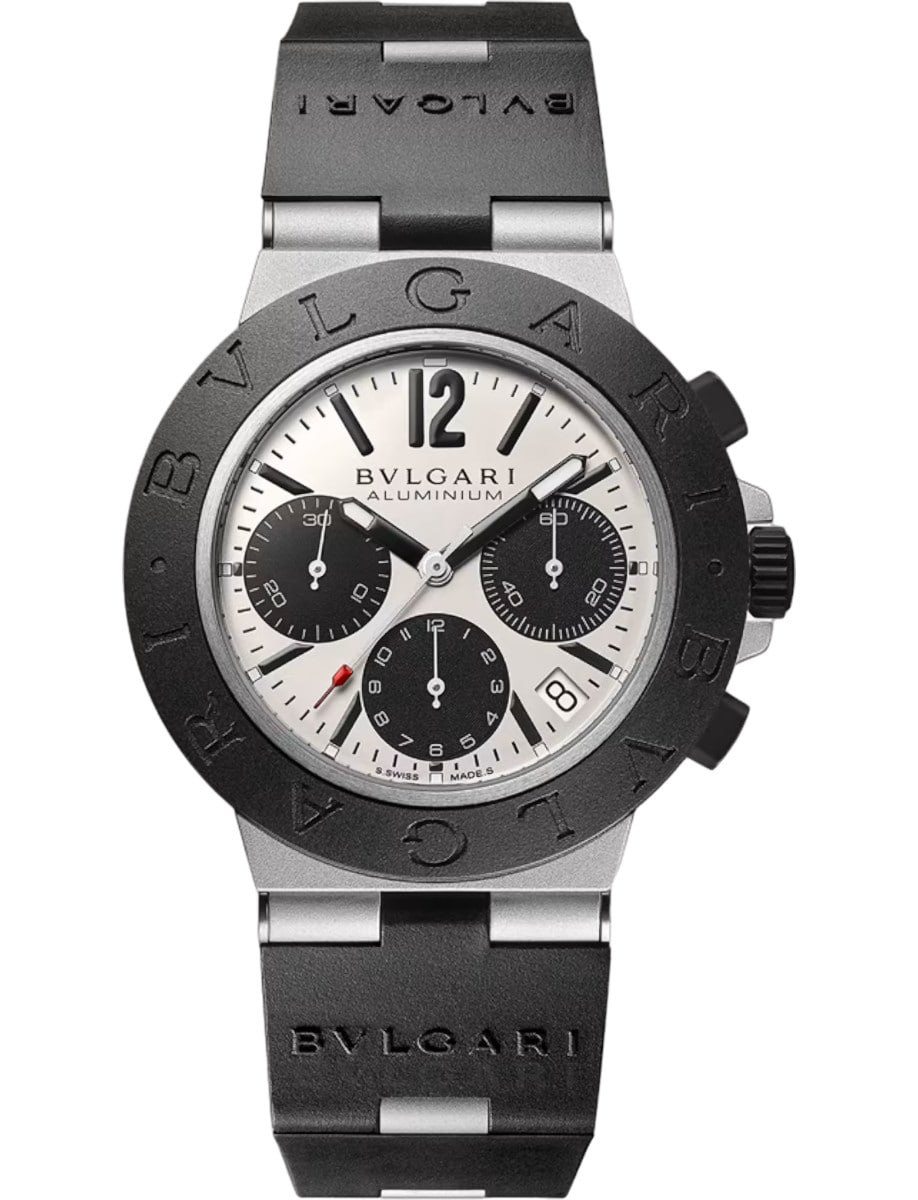 Men’s Bulgari 40mm Automatic in Aluminium on Black Rubber Strap with Warm Grey Dial