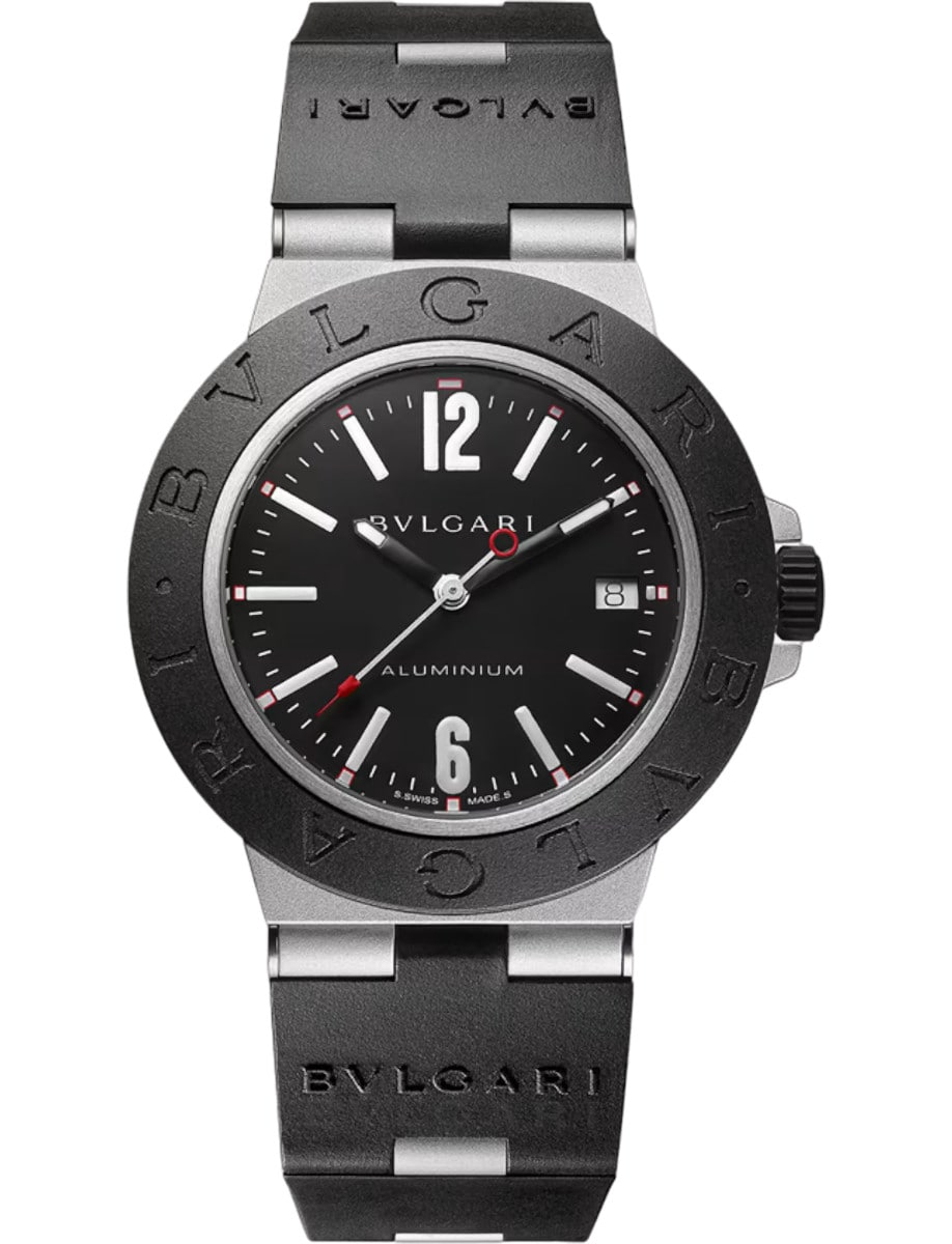 Men’s Bulgari 40mm Automatic in Aluminium on Black Rubber Strap with Black Dial
