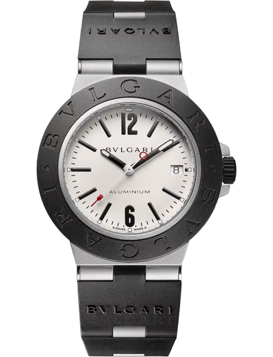 Men’s Bulgari 40mm Automatic in Aluminium on Black Rubber Strap with Warm Grey Dial