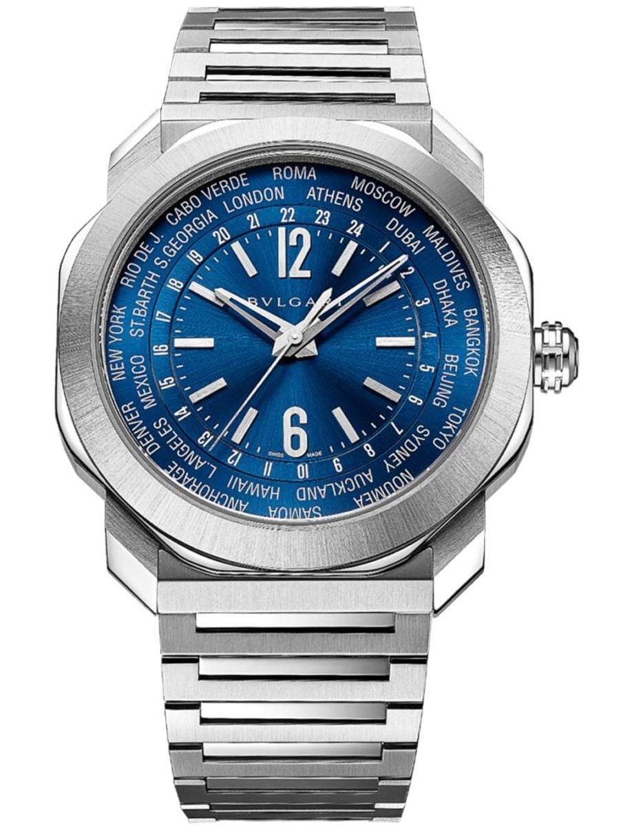 Octo Roma WorldTimer 41mm in Steel On Steel Bracelet with Blue Dial