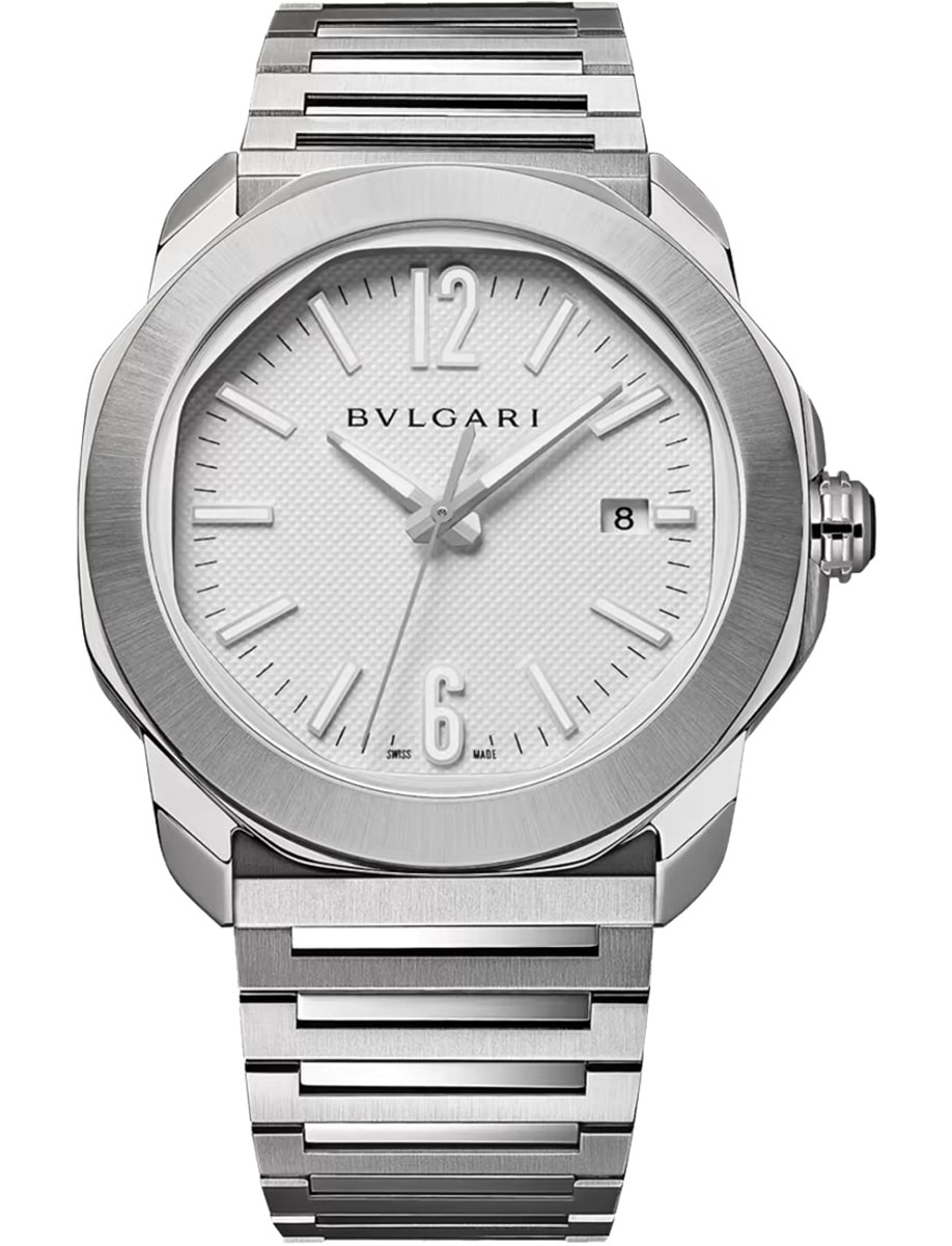 Octo Roma 41mm in Steel on Steel Bracelet with White Dial