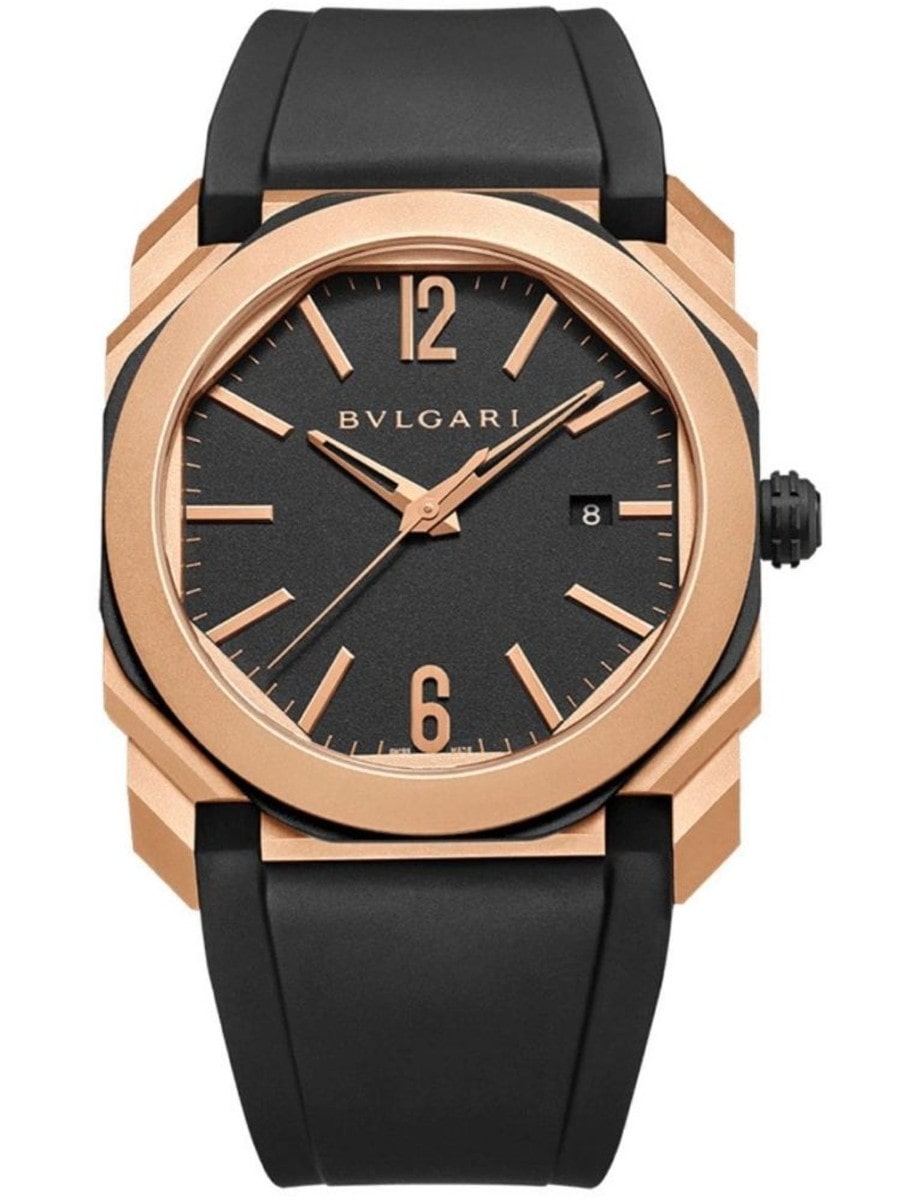 Octo L'Originale 41mm in Rose Gold on Black Rubber Strap with Black Dial