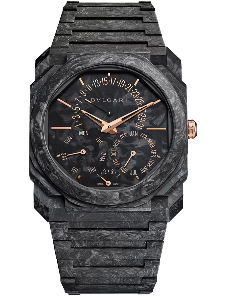 Octo Finissimo Perpetual Calendar 40mm in Carbon  on Carbon Bracelet with Anthracite Carbon Dial