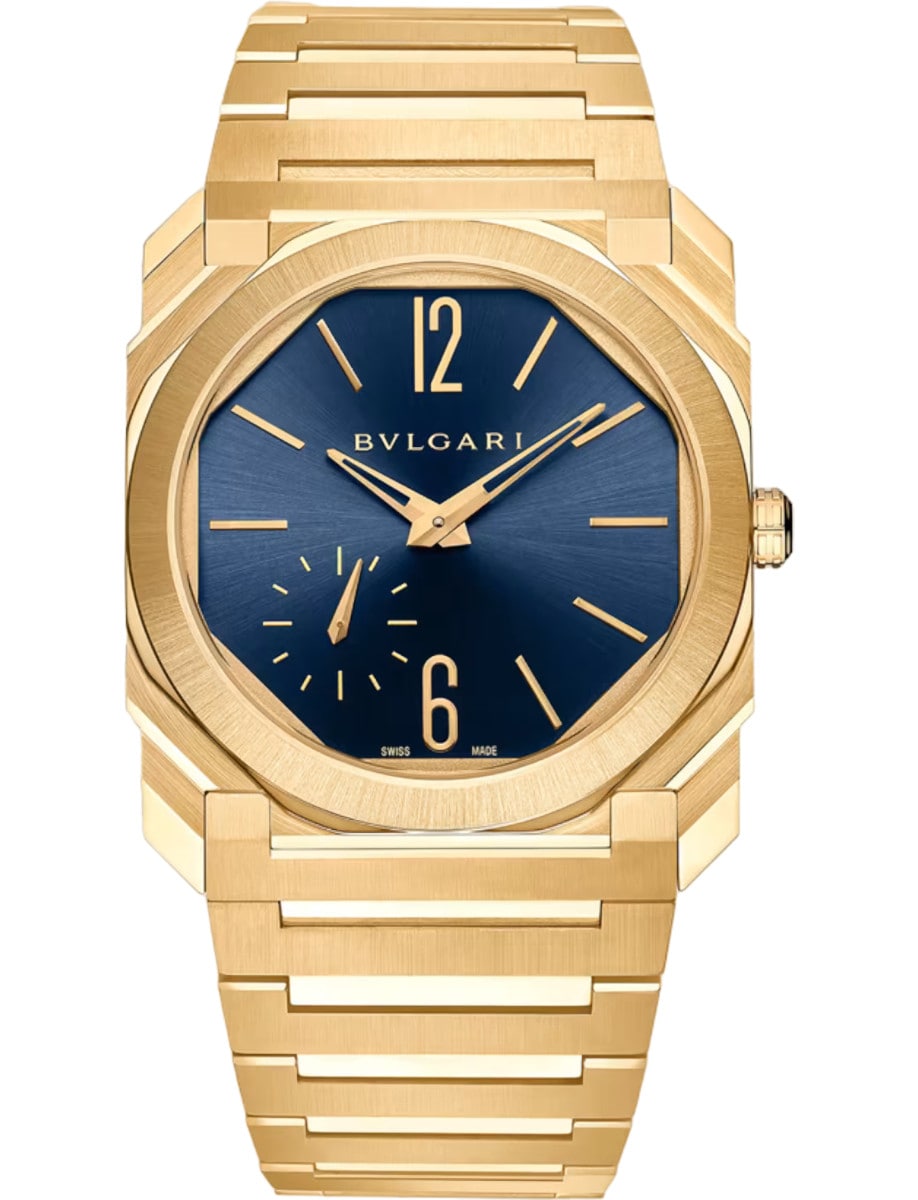 Octo Finissimo 40mm in Yellow Gold on Yellow Gold Bracelet with Blue Dial 