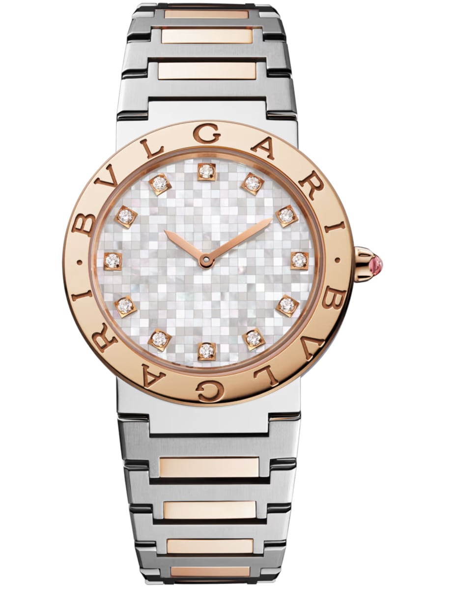 Bvlgari X Lisa 33mm in Steel with Rose Gold Bezel - Limited to 850pcs on Steel and Rose Gold Bracelet with MOP Diamond Dial