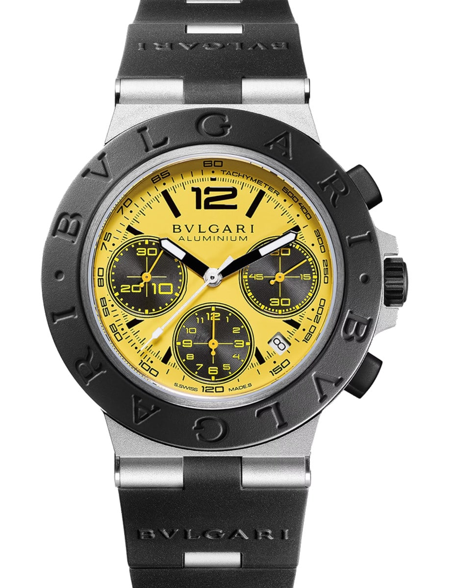 Men’s Bulgari Gran Turismo Special Edition 41mm Automatic in Aluminium on Black Rubber Strap with Yellow Dial - Limited to 500pcs