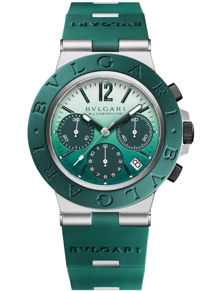 Men’s Bulgari Smeraldo 40mm Automatic in Aluminium on Green Rubber Strap with Gradient Green Dial - Limited to 1000pcs
