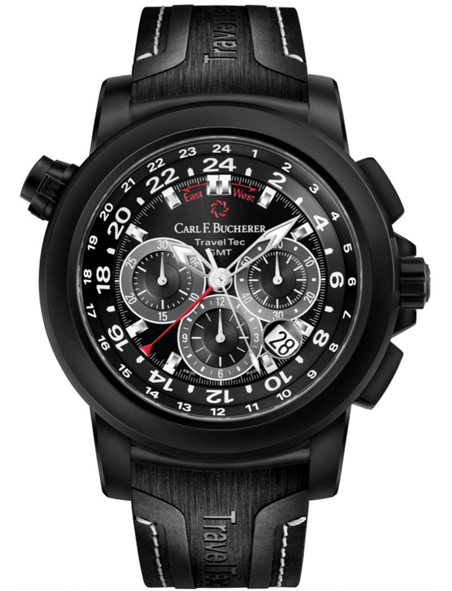 Patravi TravelTec 46.6mm Automatic in Black DLC Steel on Black Rubber Strap with Black Dial