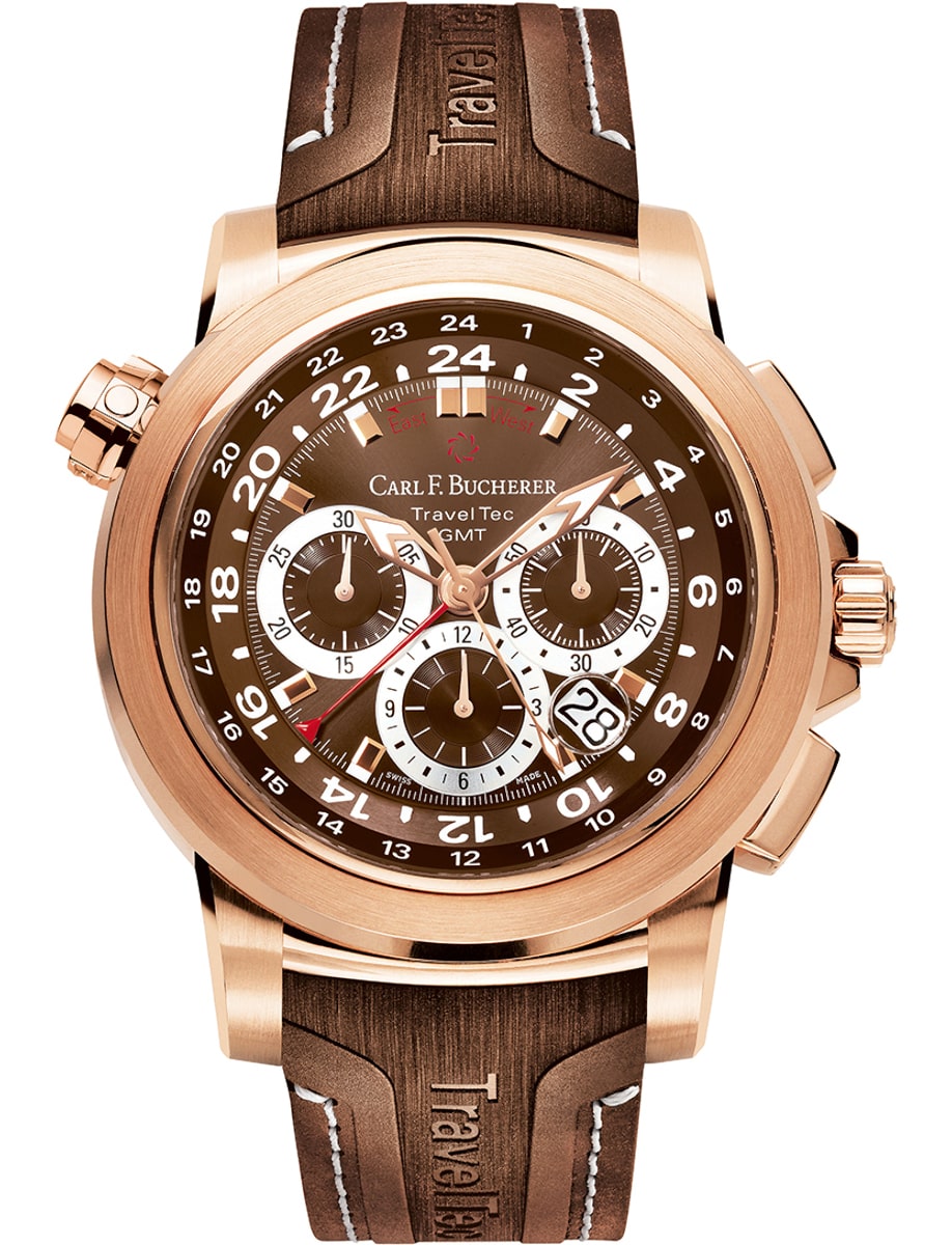 Patravi TravelTec 46.6mm Automatic in Rose Gold on Brown Rubber Strap with Black Dial