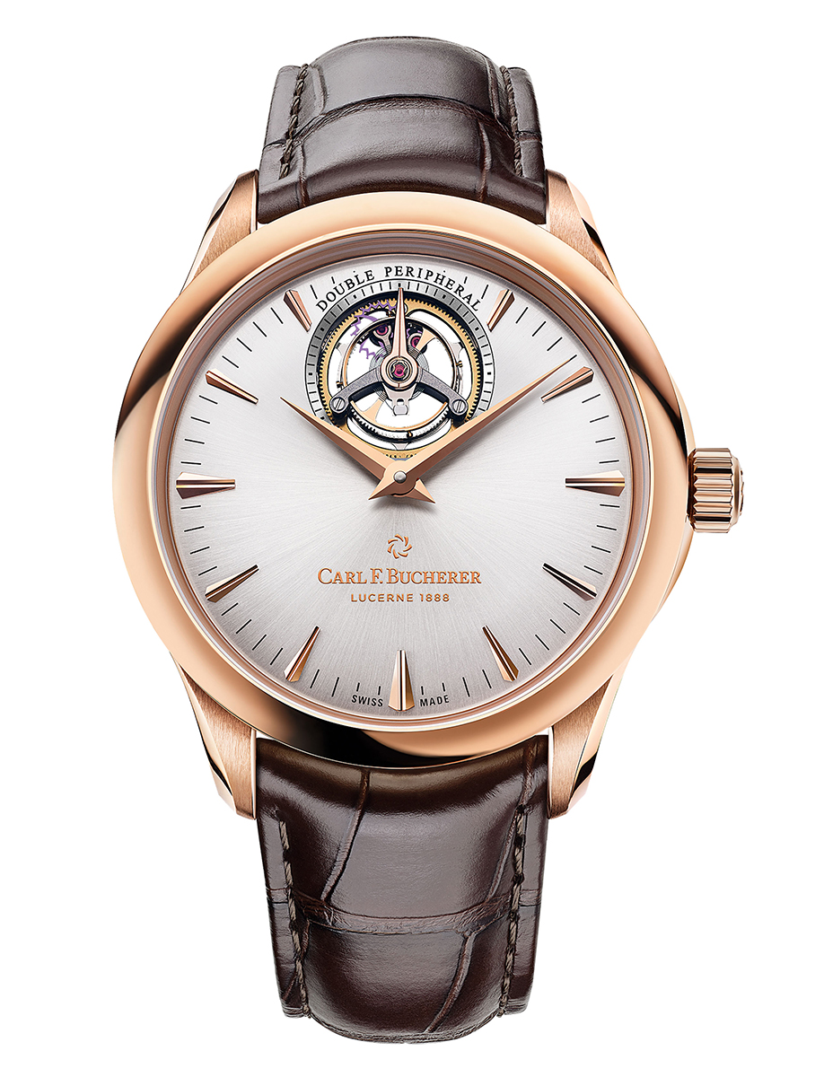 Manero Tourbillon Double Peripheral 43.1mm in Rose Gold on Brown Alligator Leather Strap with Silver Dial - Limited to 88pcs