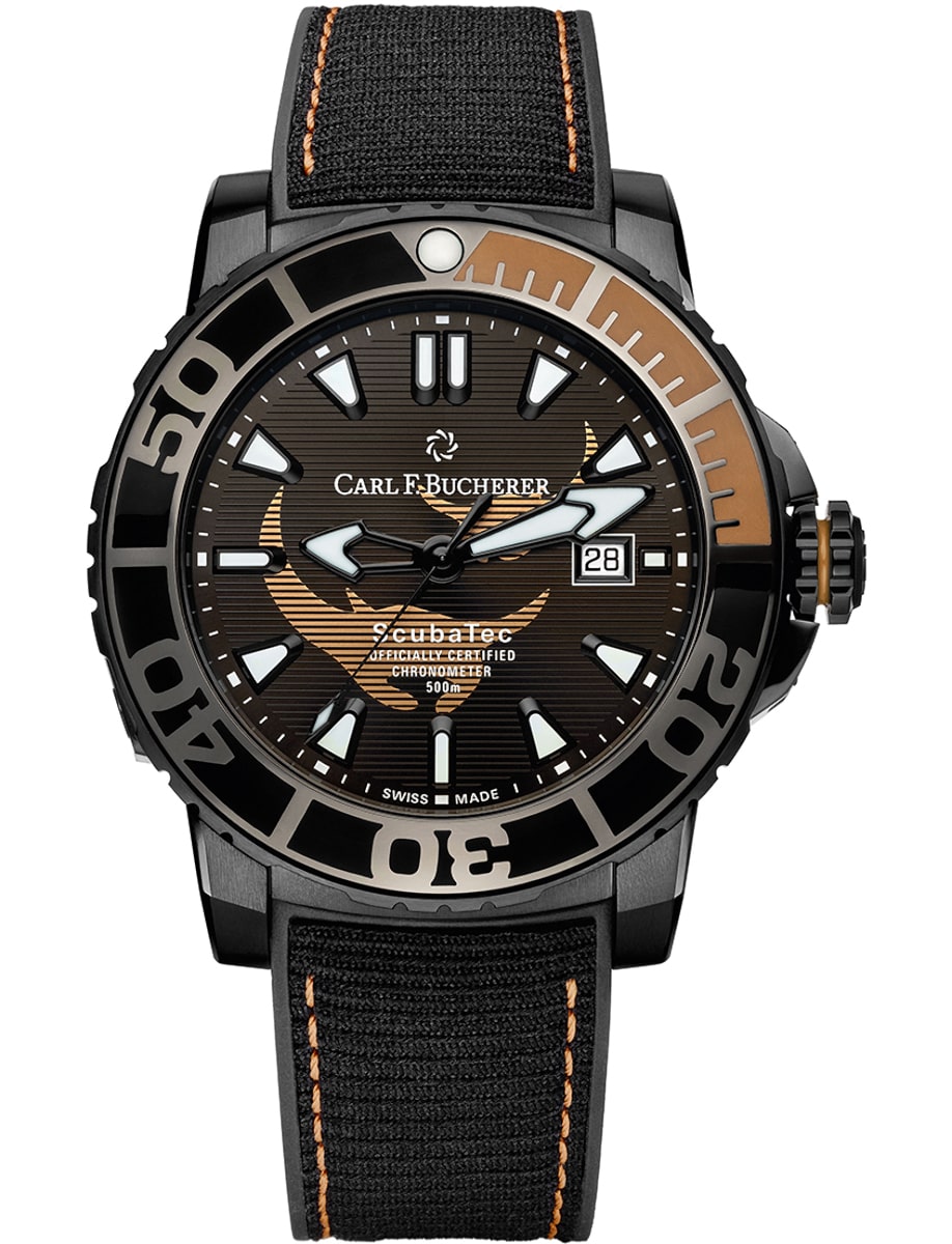 Patravi ScubaTech 44.6mm in Black DLC Coated Titanium on Black Rubber Strap with Black Dial