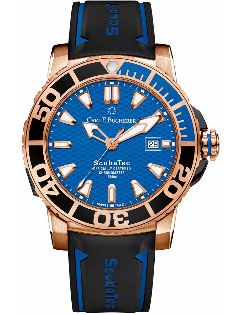 ScubaTech Mens Automatic in Rose Gold On Black Rubber Strap with Blue Dial