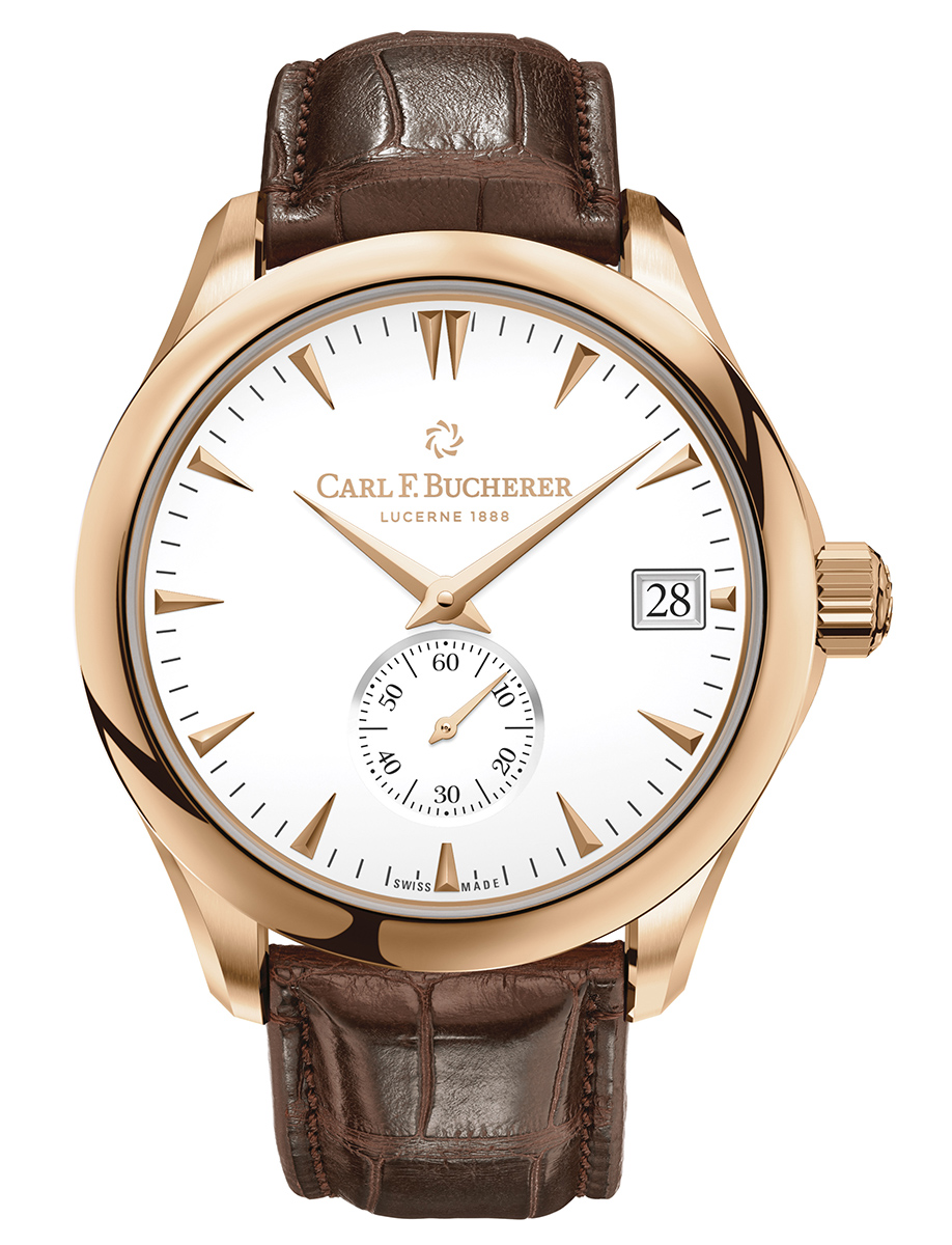 Manero Peripheral 40.6mm in Rose Gold on Brown Alligator Leather Strap with White Dial