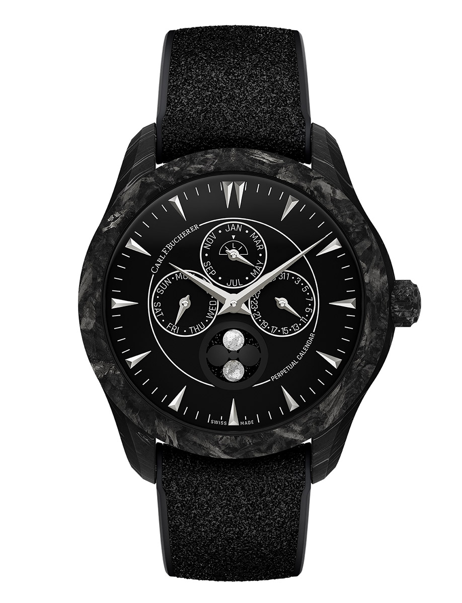 Manero Peripheral Perpetual Calendar 41.6mm in Forged Carbon on Black Rubber Strap with Black Dial - Limited to 88pcs