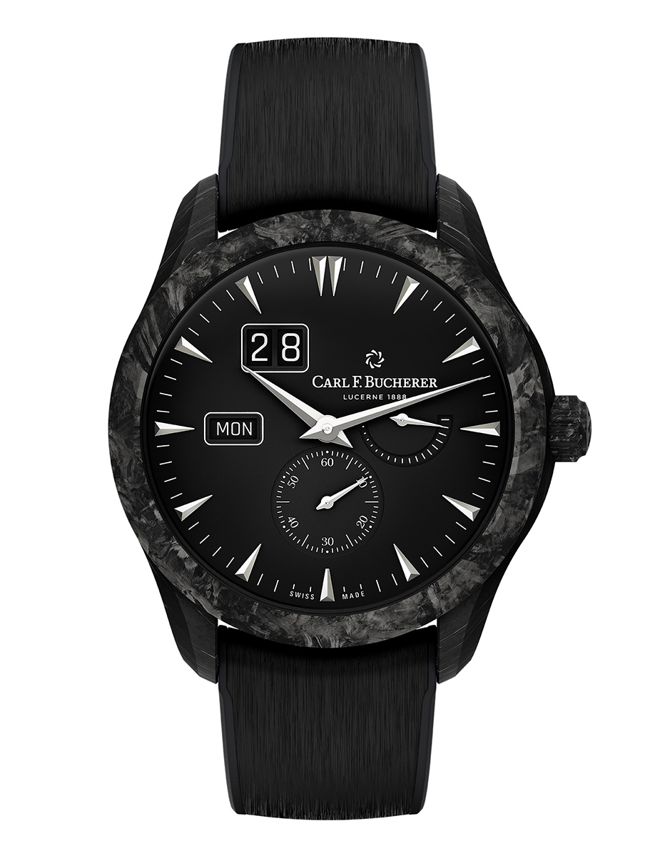 Manero Peripheral Bigdate 41.6mm in Forged Carbon on Black Rubber Strap with Black Dial - Limited to 188pcs