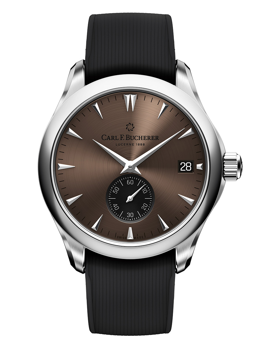 Manero Peripheral 40nn in Steel on Black Rubber Strap with Brown Dial