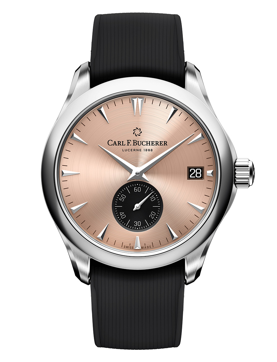 Manero Peripheral 40nn in Steel on Black Rubber Strap with Salmon Dial