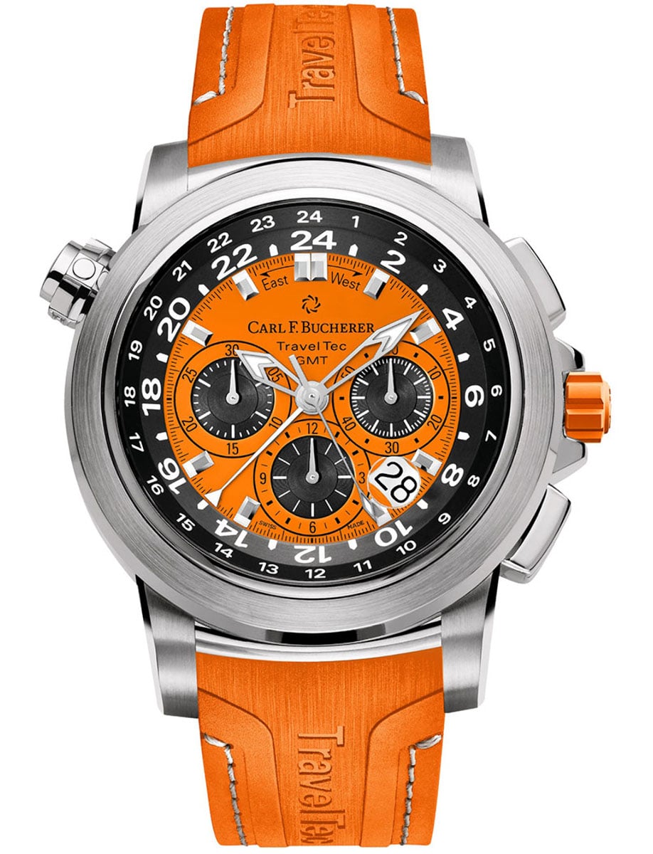 Patravi Traveltec Color Edition Four Seasons 46.6mm Automatic in Steel on Orange Rubber Strap with Orange Dial