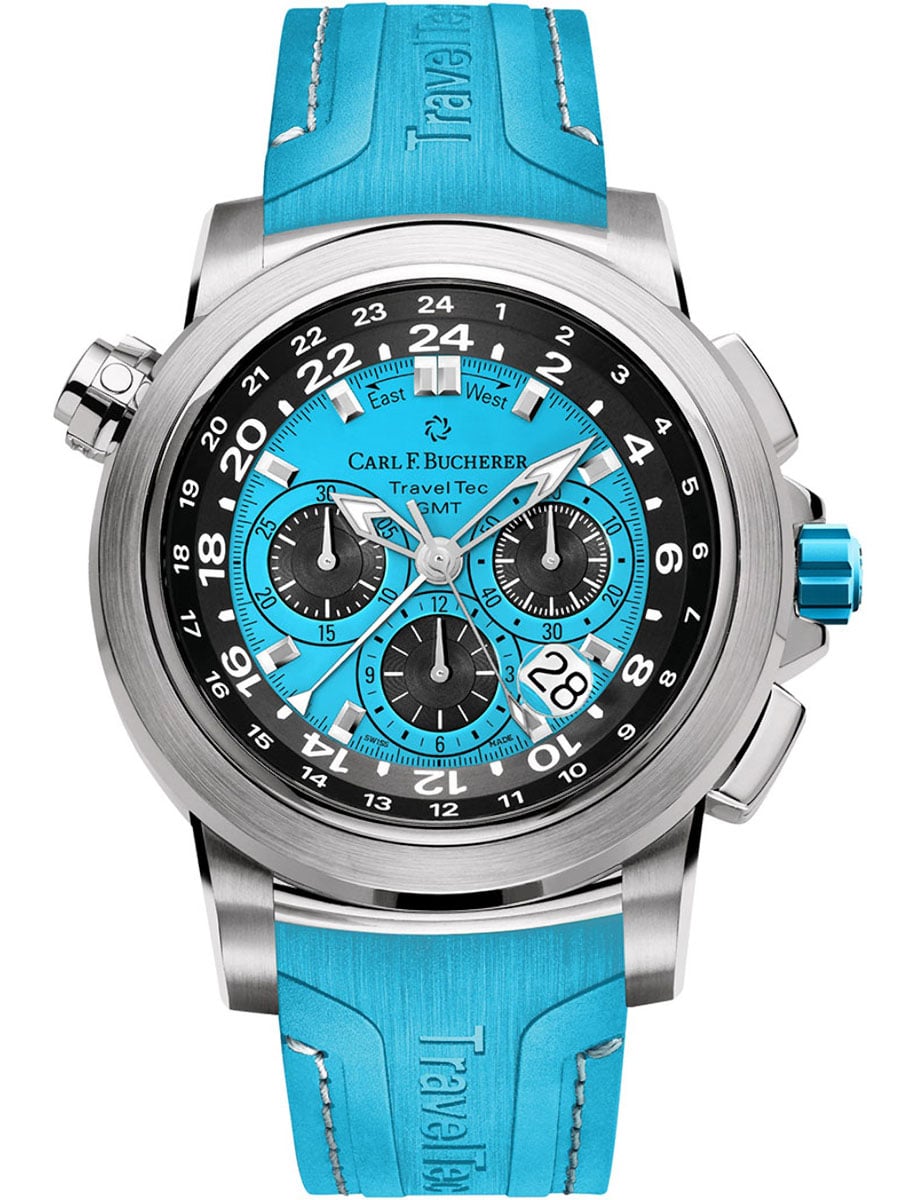 Patravi Traveltec Color Edition Four Seasons 46.6mm Automatic in Steel on Blue Rubber Strap with Blue Dial