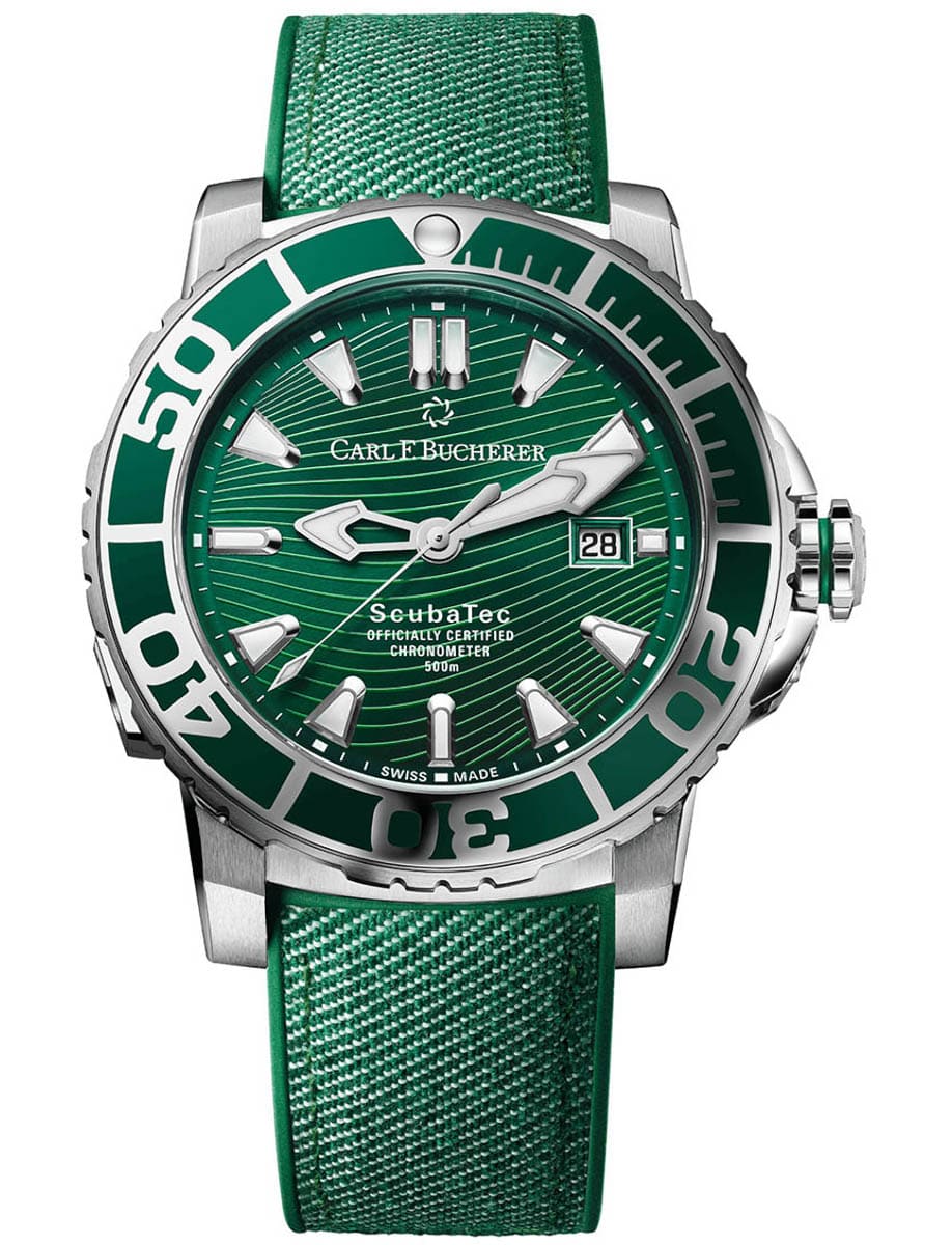 ScubaTech Mens Automatic in Steel On Green Rubber Strap with Green Dial
