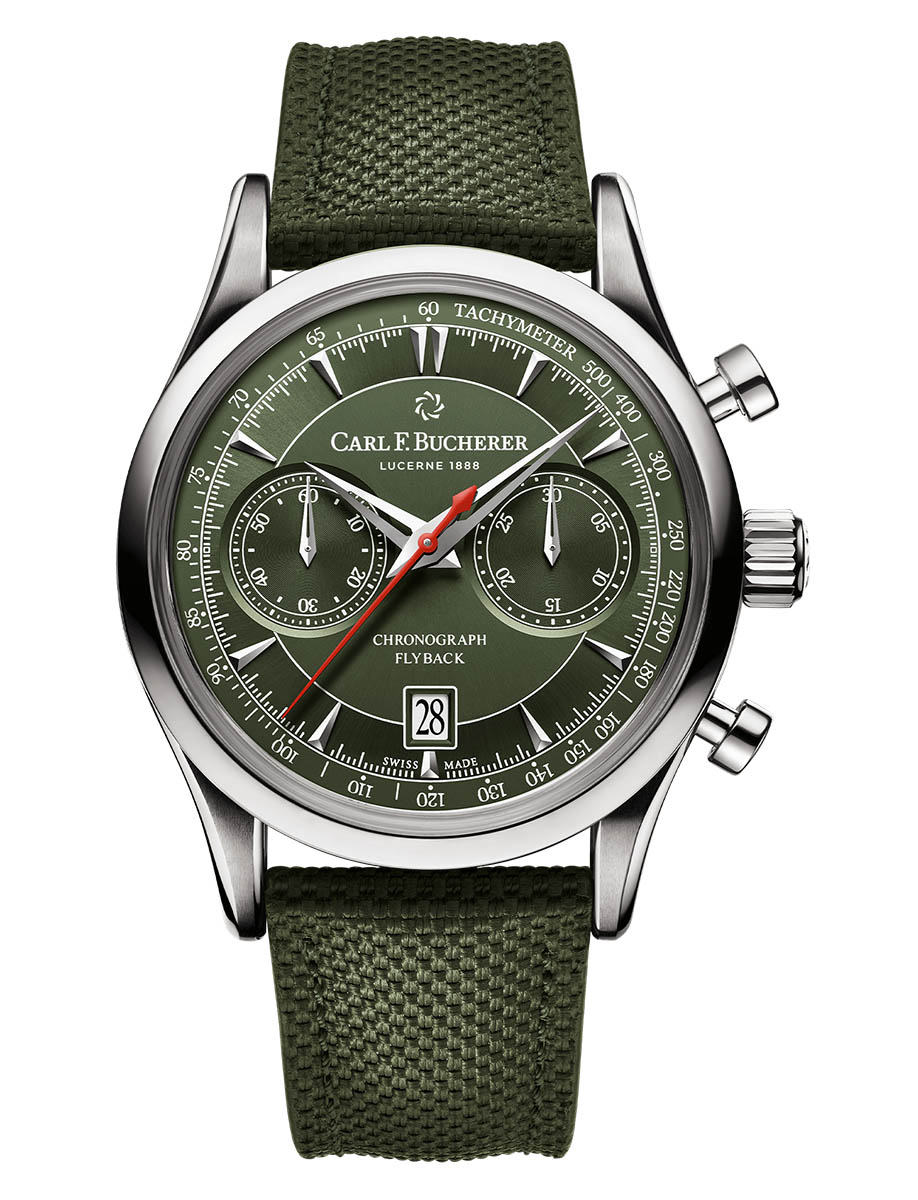 Manero Flyback Chronograph in Steel on Olive Green Textile Strap with Olive Green Dial