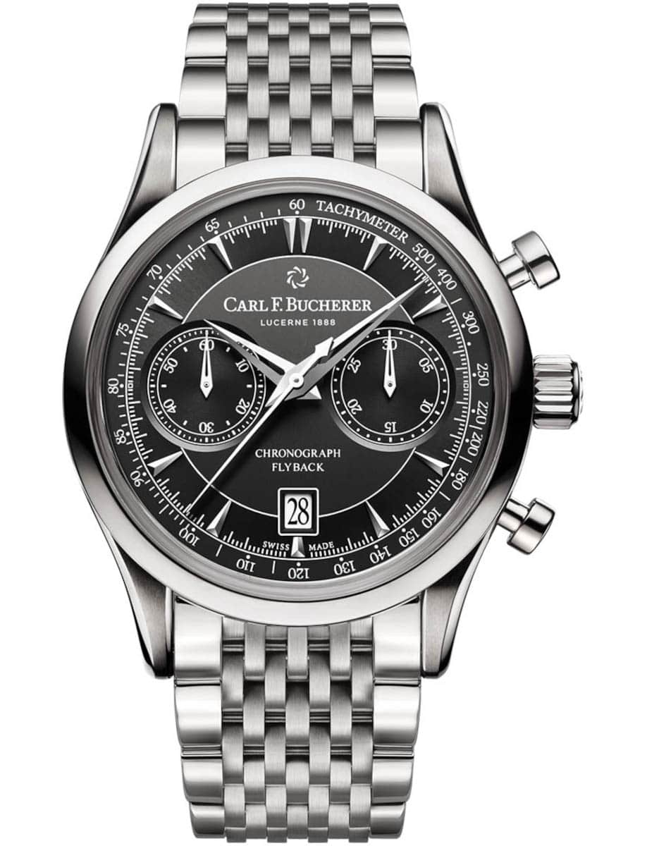 Manero Flyback Chronograph in Steel on Steel Bracelet with Black Dial