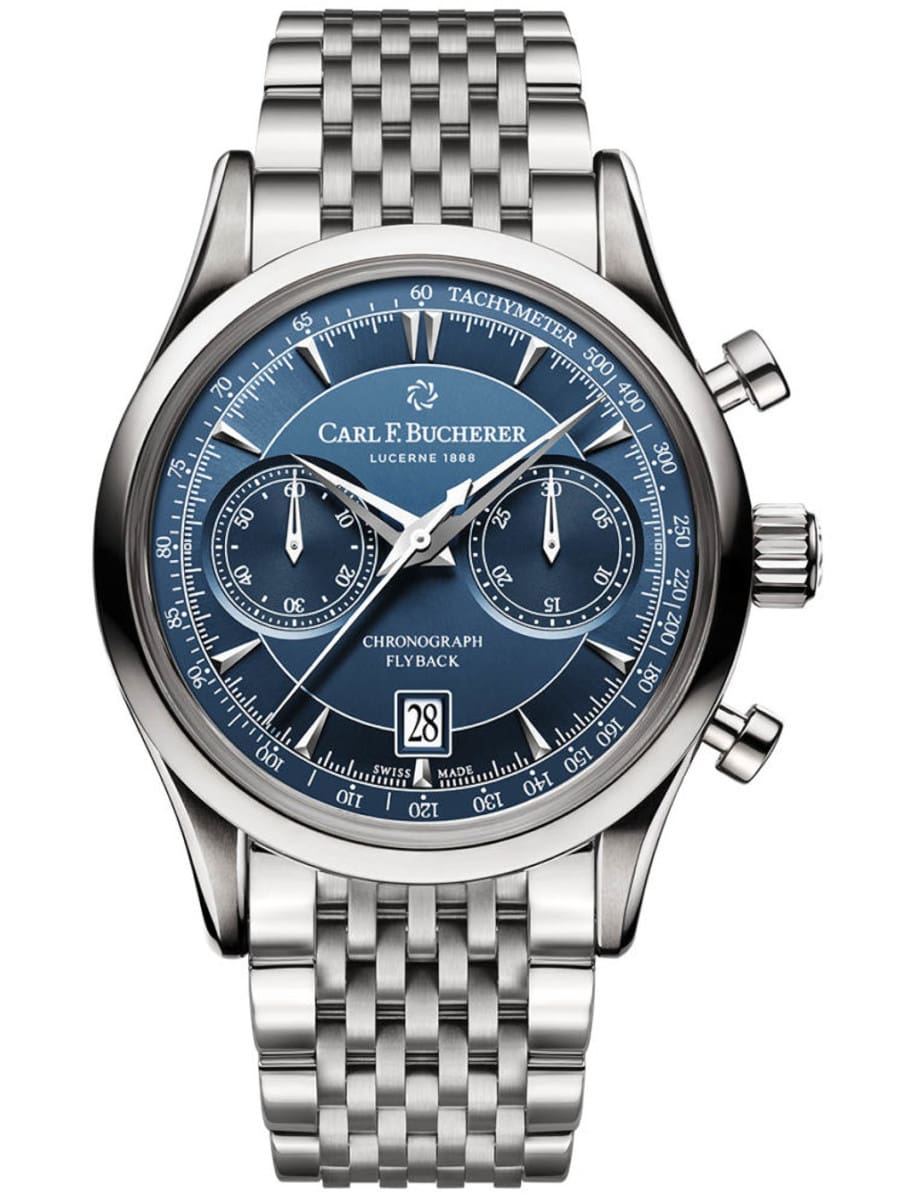 Manero Flyback Chronograph in Steel on Steel Bracelet with Blue Dial